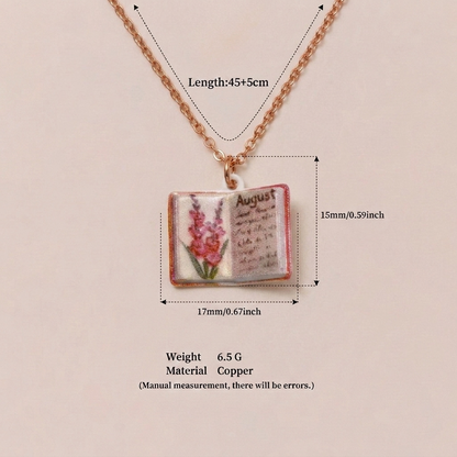 🌺Buddha Stones Copper Birth Flower Strengthen Book Design Balance Pendant Necklace🌼
