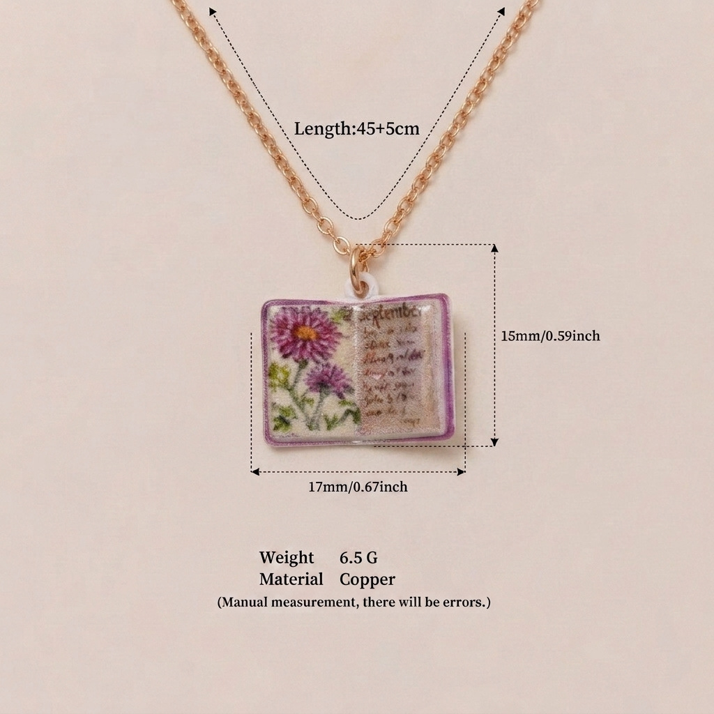 🌺Buddha Stones Copper Birth Flower Strengthen Book Design Balance Pendant Necklace🌼