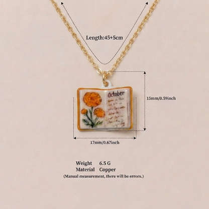 🌺Buddha Stones Copper Birth Flower Strengthen Book Design Balance Pendant Necklace🌼
