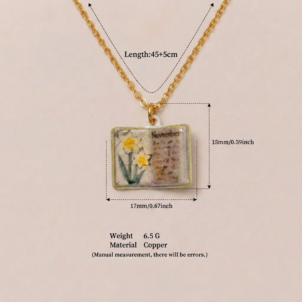 🌺Buddha Stones Copper Birth Flower Strengthen Book Design Balance Pendant Necklace🌼