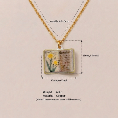 🌺Buddha Stones Copper Birth Flower Strengthen Book Design Balance Pendant Necklace🌼