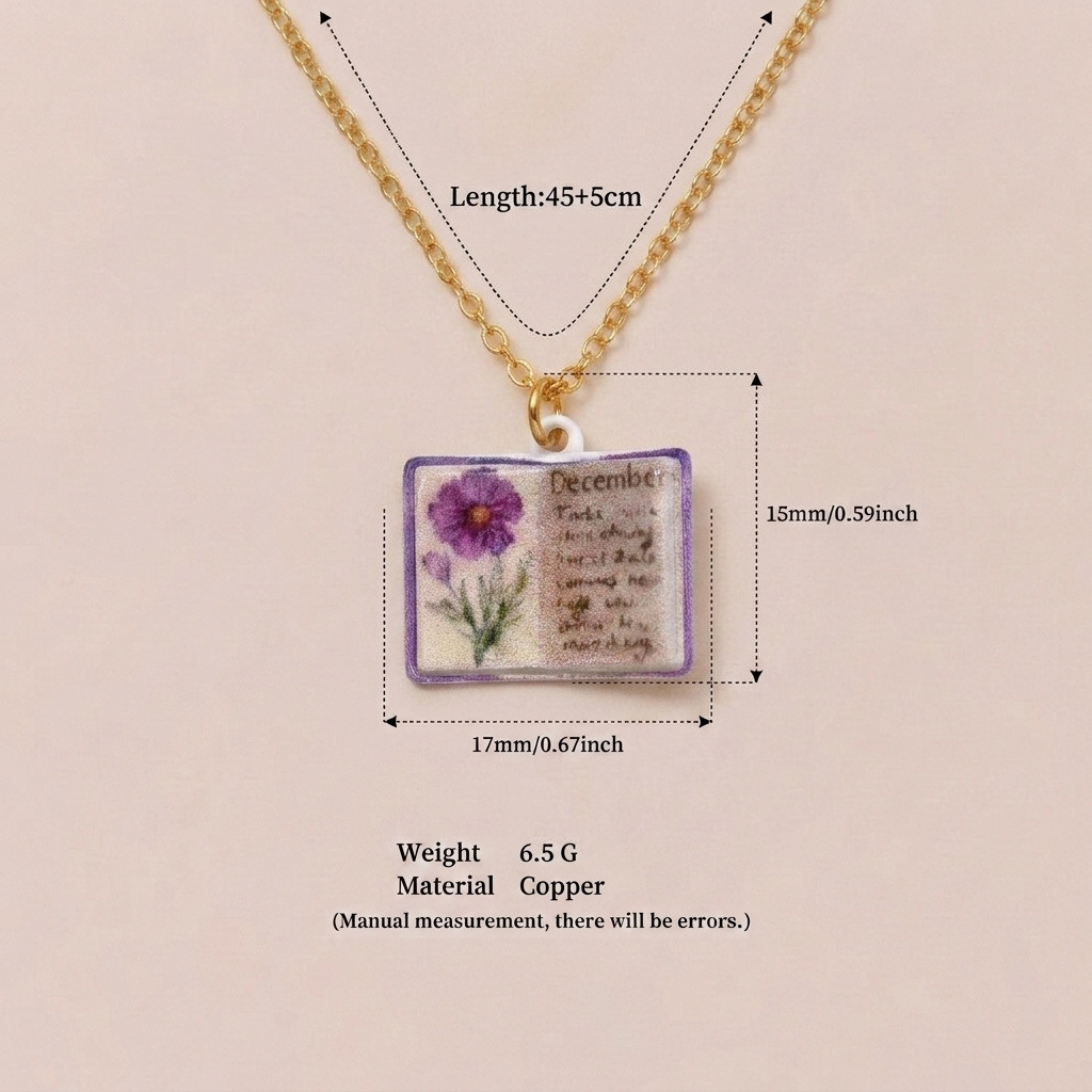 🌺Buddha Stones Copper Birth Flower Strengthen Book Design Balance Pendant Necklace🌼