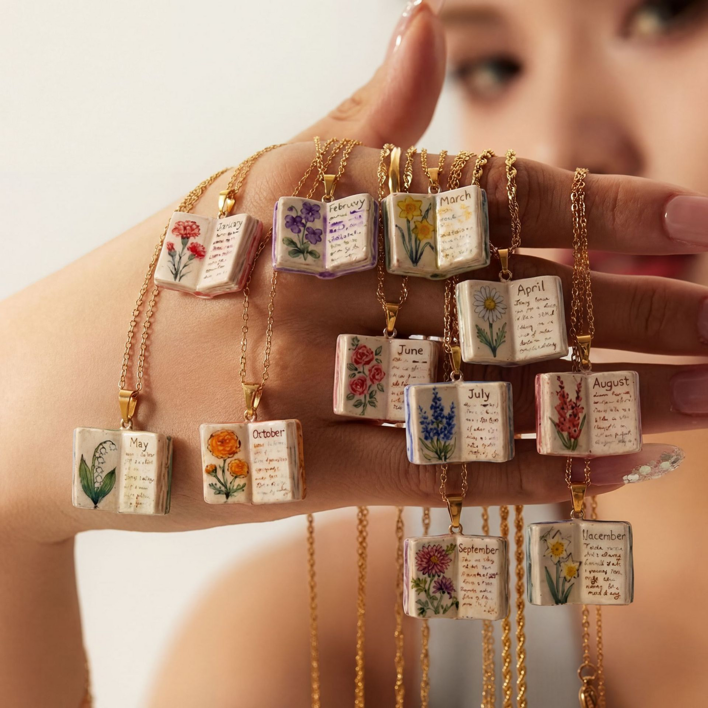 🌺Buddha Stones Copper Birth Flower Strengthen Book Design Balance Pendant Necklace🌼