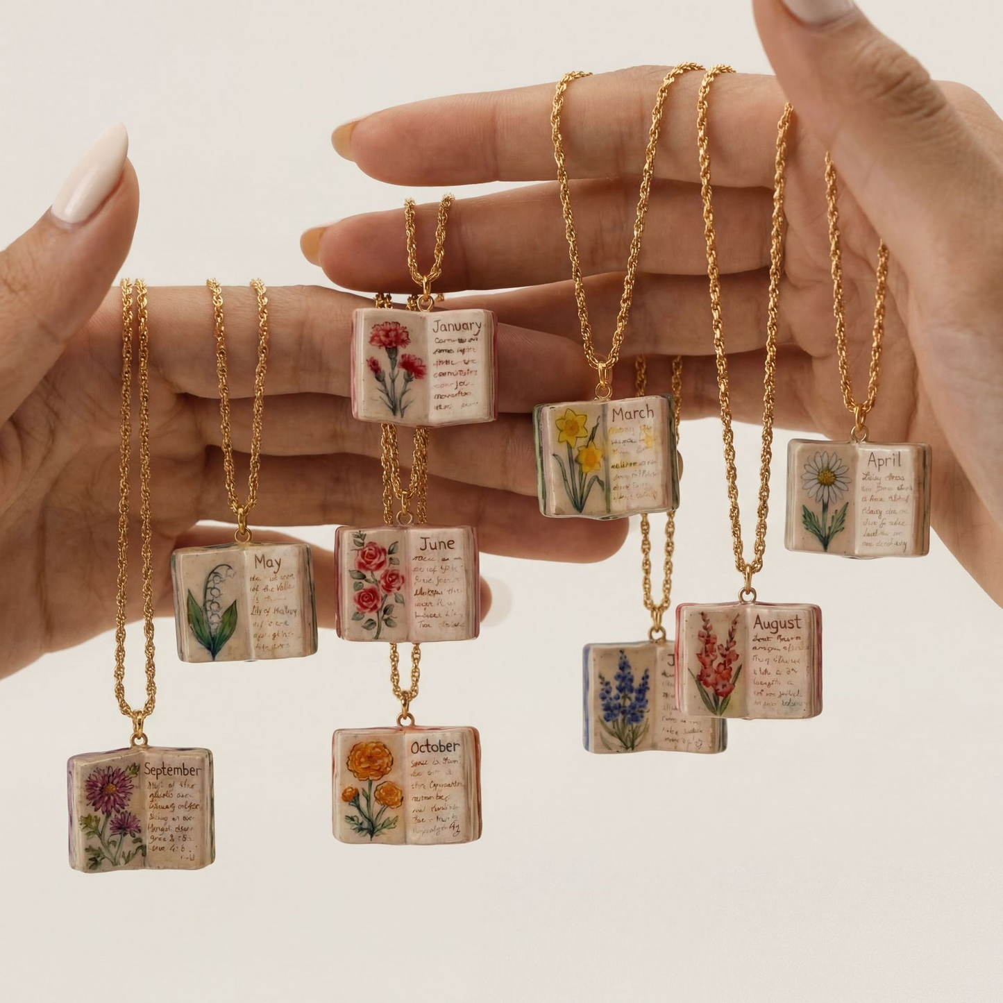 🌺Buddha Stones Copper Birth Flower Strengthen Book Design Balance Pendant Necklace🌼