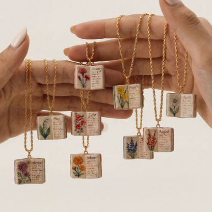 🌺Buddha Stones Copper Birth Flower Strengthen Book Design Balance Pendant Necklace🌼