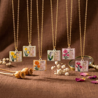 🌺Buddha Stones Copper Birth Flower Strengthen Book Design Balance Pendant Necklace🌼