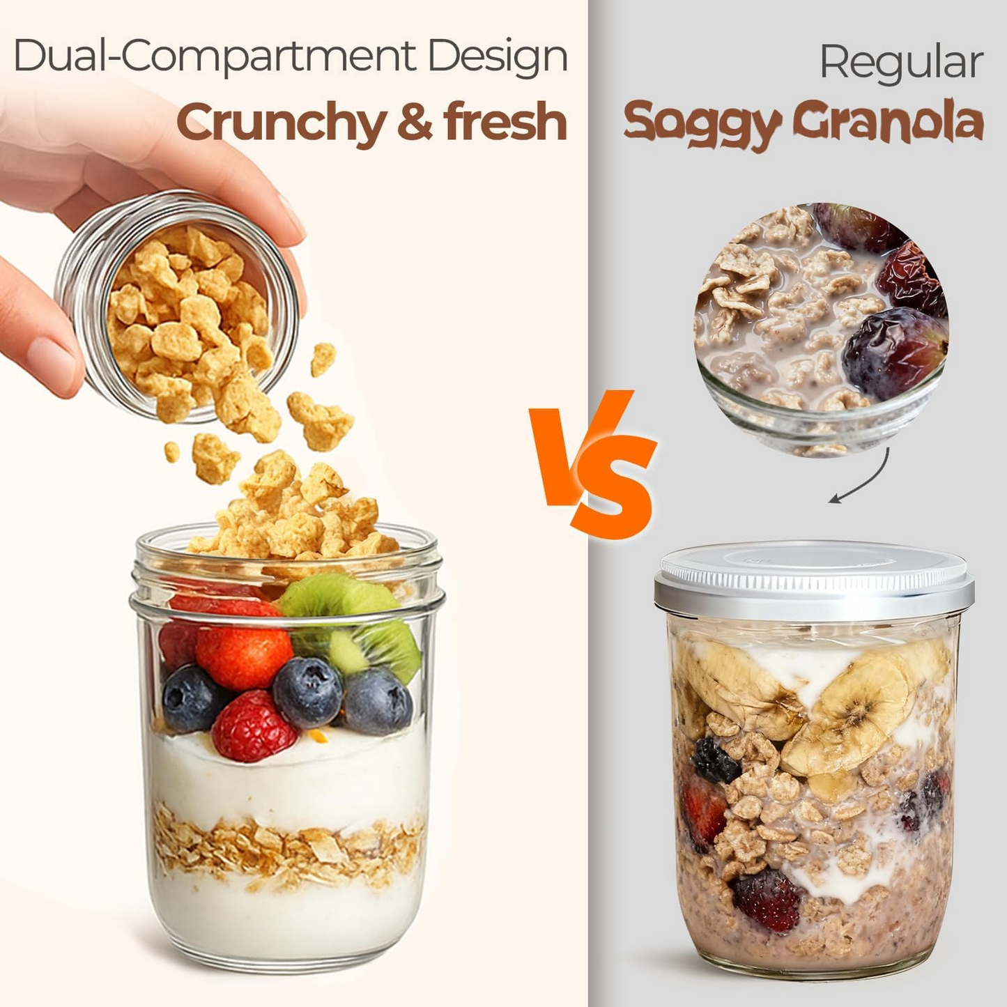 🔥Last Day 50% OFF🔥🥗Dual-Layer Overnight Oats Jar with Lids🥗