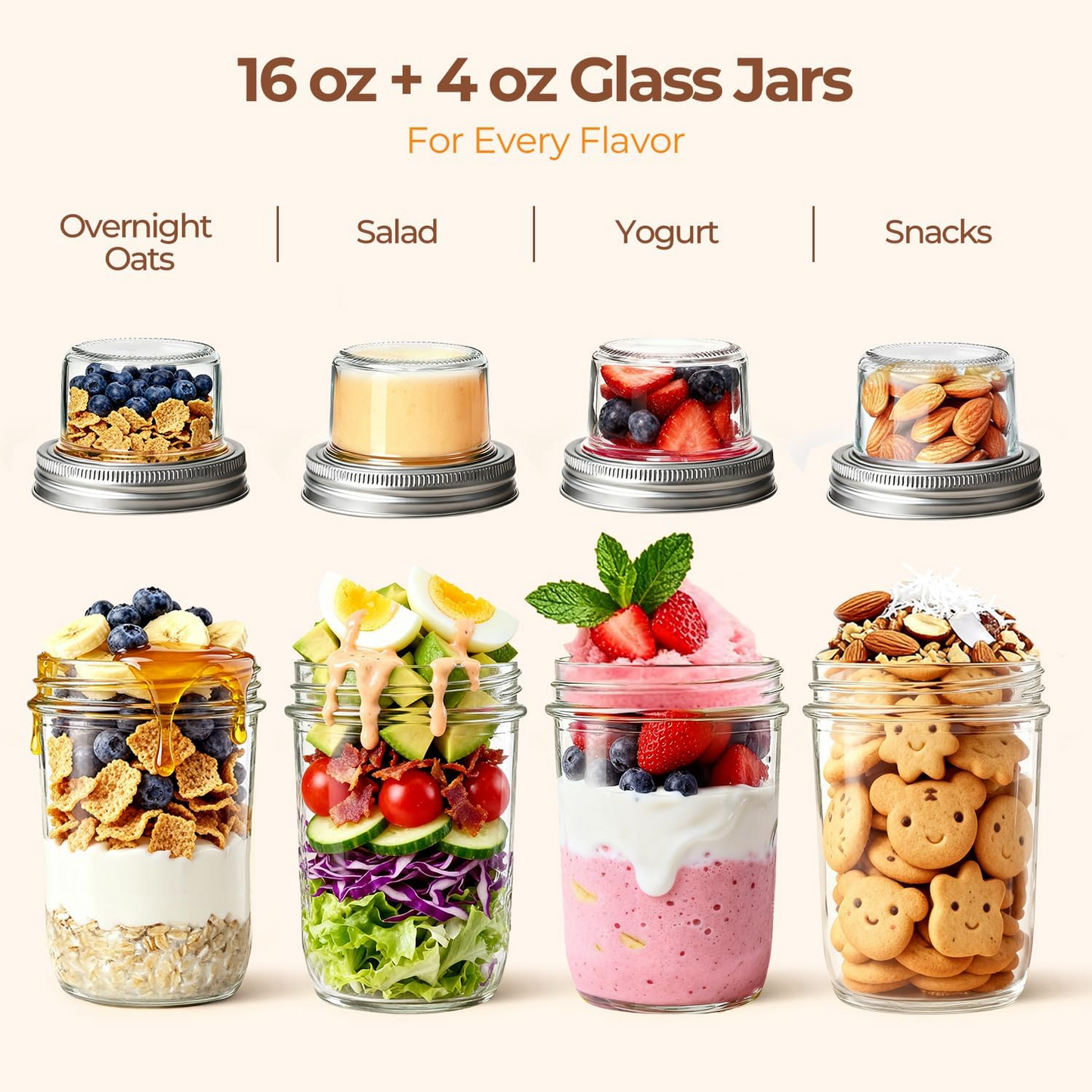 🔥Last Day 50% OFF🔥🥗Dual-Layer Overnight Oats Jar with Lids🥗
