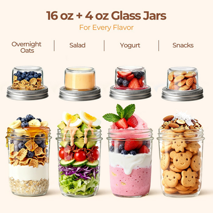 🔥Last Day 50% OFF🔥🥗Dual-Layer Overnight Oats Jar with Lids🥗