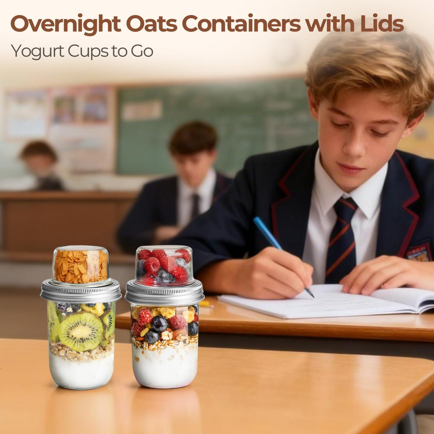 🔥Last Day 50% OFF🔥🥗Dual-Layer Overnight Oats Jar with Lids🥗