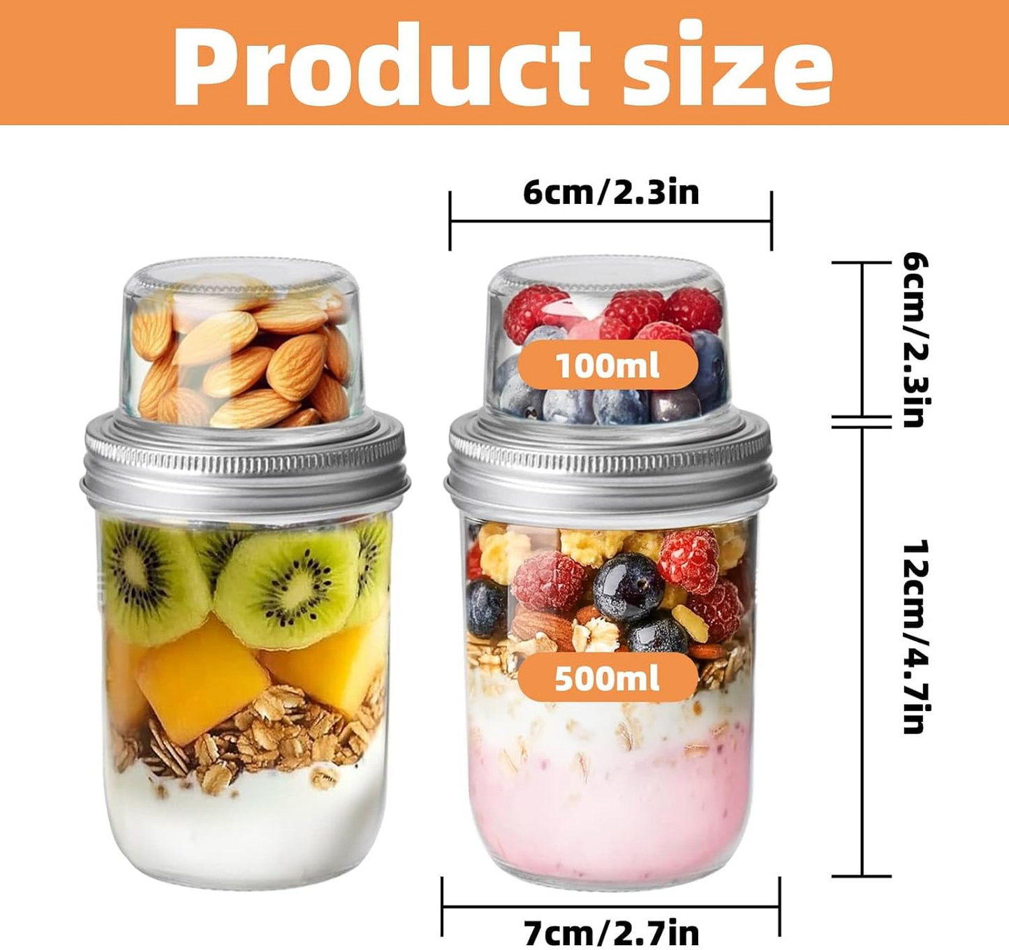 🔥Last Day 50% OFF🔥🥗Dual-Layer Overnight Oats Jar with Lids🥗