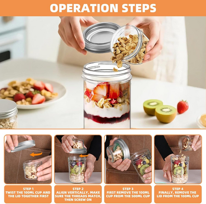 🔥Last Day 50% OFF🔥🥗Dual-Layer Overnight Oats Jar with Lids🥗