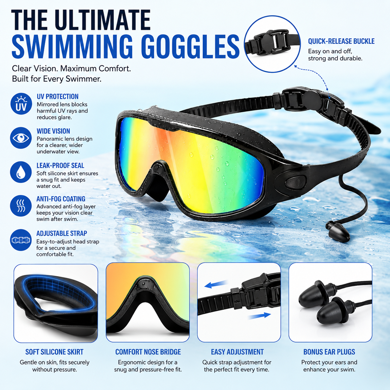 No Leaking Swim Glasses for Men Women Youth