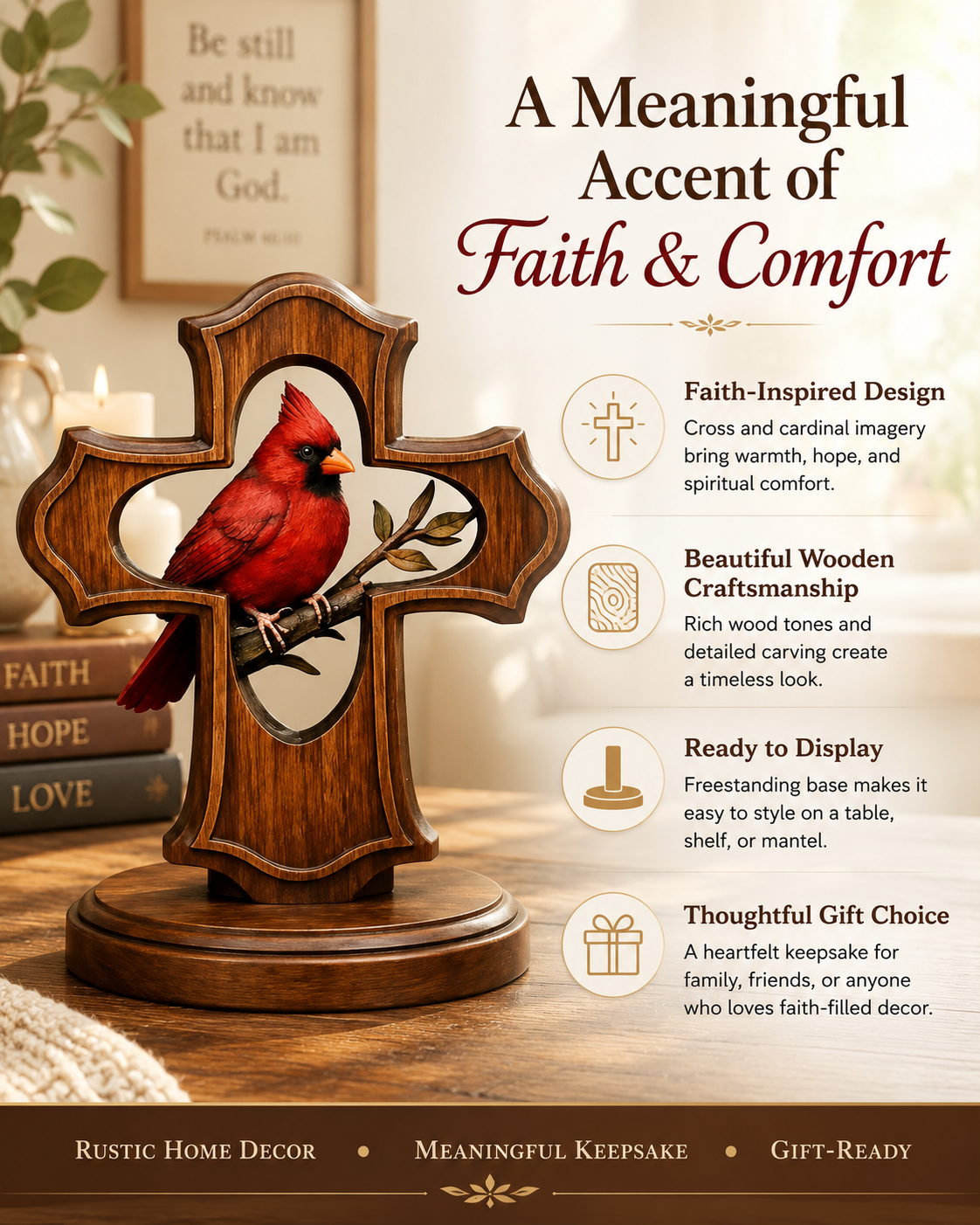 ❤️✝️Cardinal Cross Keepsake with Red Cardinal A Meaningful Symbol of Faith, Love & Remembrance