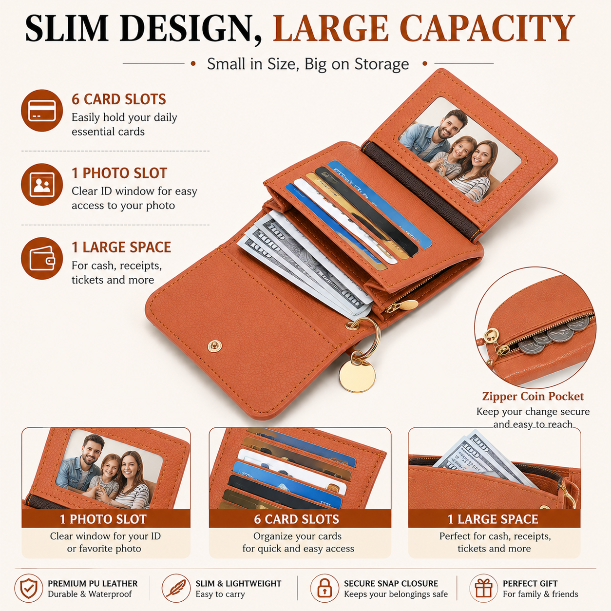 Women's Elegant Minimalist Short Slim Wallet (All-match Trendy Mini 3 Bifold )