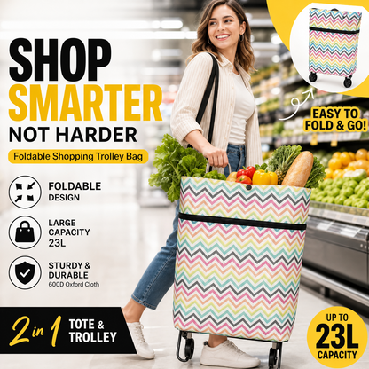 🛒2-in-1 Foldable Shopping Trolley – Sturdy Shopping Bag on Wheels for Supermarket, Market & Travel