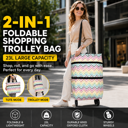 🛒2-in-1 Foldable Shopping Trolley – Sturdy Shopping Bag on Wheels for Supermarket, Market & Travel