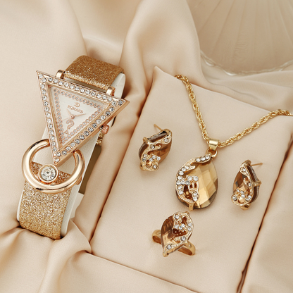 Elegant Floral Crystal Watch & Matching Jewelry Set for Women