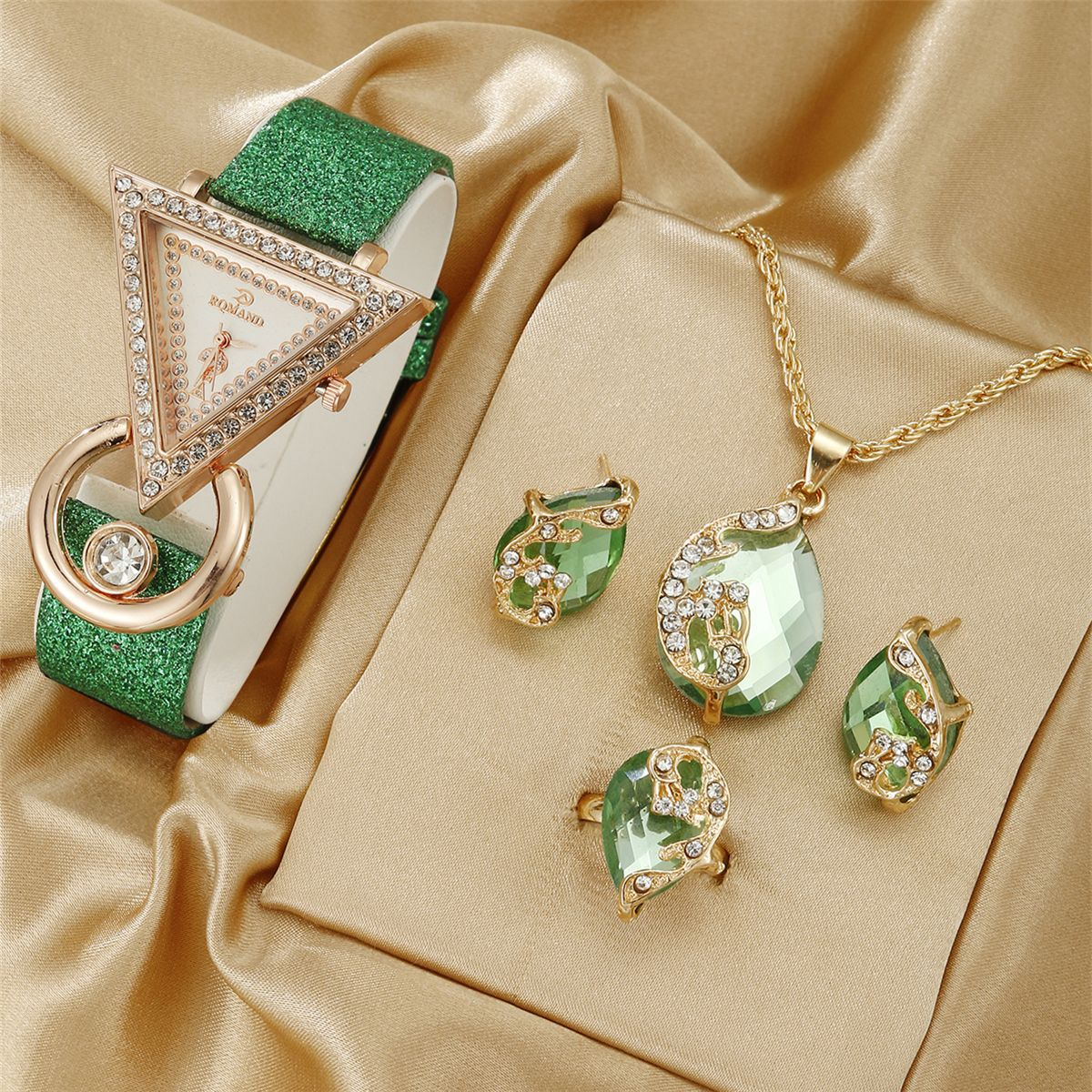 Elegant Floral Crystal Watch & Matching Jewelry Set for Women