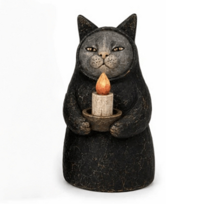 Mysterious Hooded Cat Candlelight Figurine
