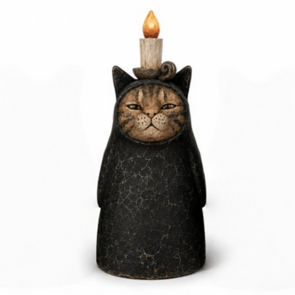 Mysterious Hooded Cat Candlelight Figurine