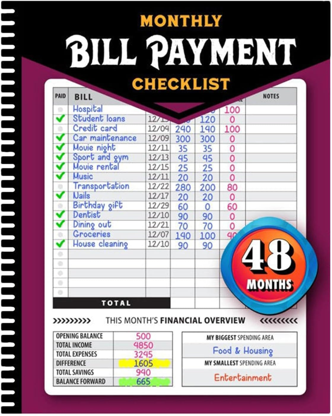 Bill tracker notebook
