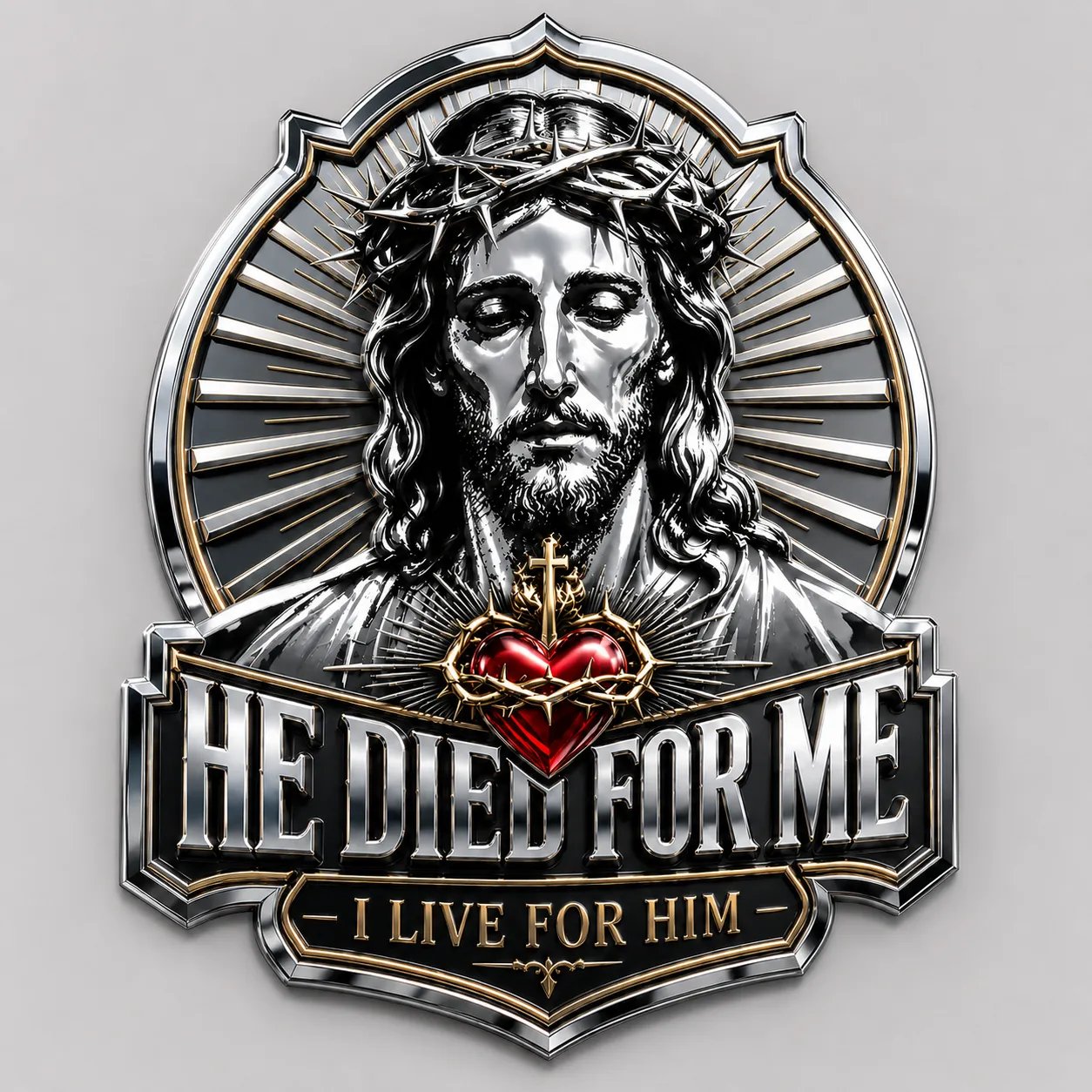 ❤️He Died For Me 3D Metal Emblem ✝️ | Waterproof • No Fade • No Rust • Adhesive & Magnetic (2-in-1) 🧲