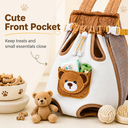 😻🐾Cute Bear Design Front Pet Carrier Backpack, Breathable Adjustable Hands-Free Travel Chest Bag for Cats Small Dogs Walking Shopping Vet Visits