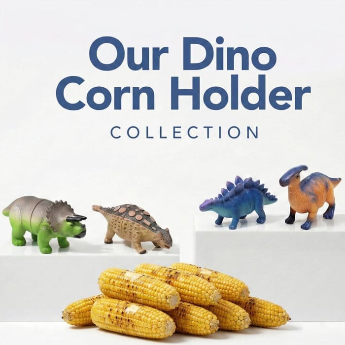 Dinosaur Corn Holders for Corn On The Cob - Funny Corn Cob Holder for Kids and Adults with Stainless Steel Prongs