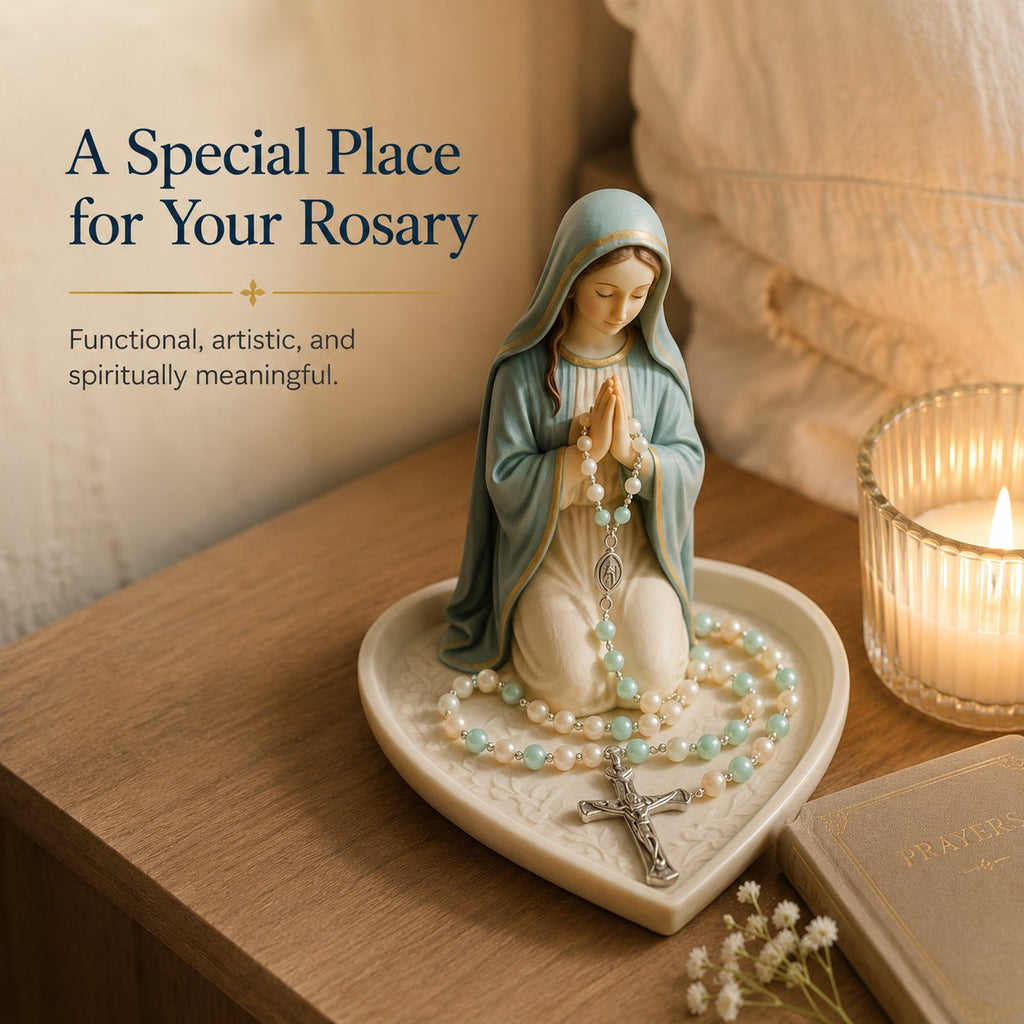 ✝️ HOT SALE 50% OFF - Graceful Faith Virgin Mary Ceramic Rosary Holder Keepsake Tray