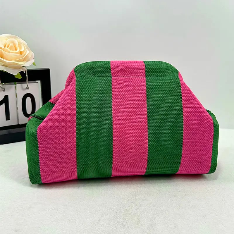 Women's Striped &amp; Diamond Dot Cloud Handbag – Lightweight Clip-Top Crossbody Bag for Everyday Style 👜