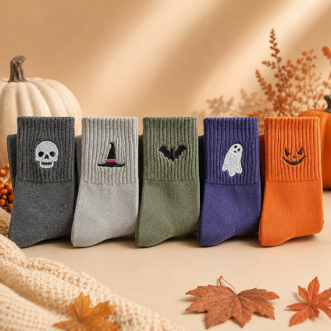 🎃 Viral Halloween Embroidered Crew Socks – Cute Spooky Knit Socks | 100% Cotton✨