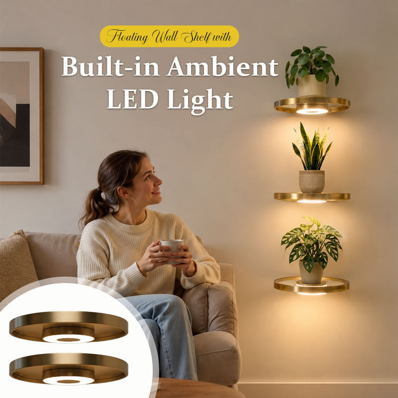 🌟Floating wall shelf with built-in ambient LED lights and battery🌲
