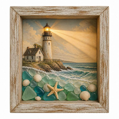 🎁Last Day 50% OFF -🔥💝Coastal Lighthouse Sea Glass Shadow Box Night Light