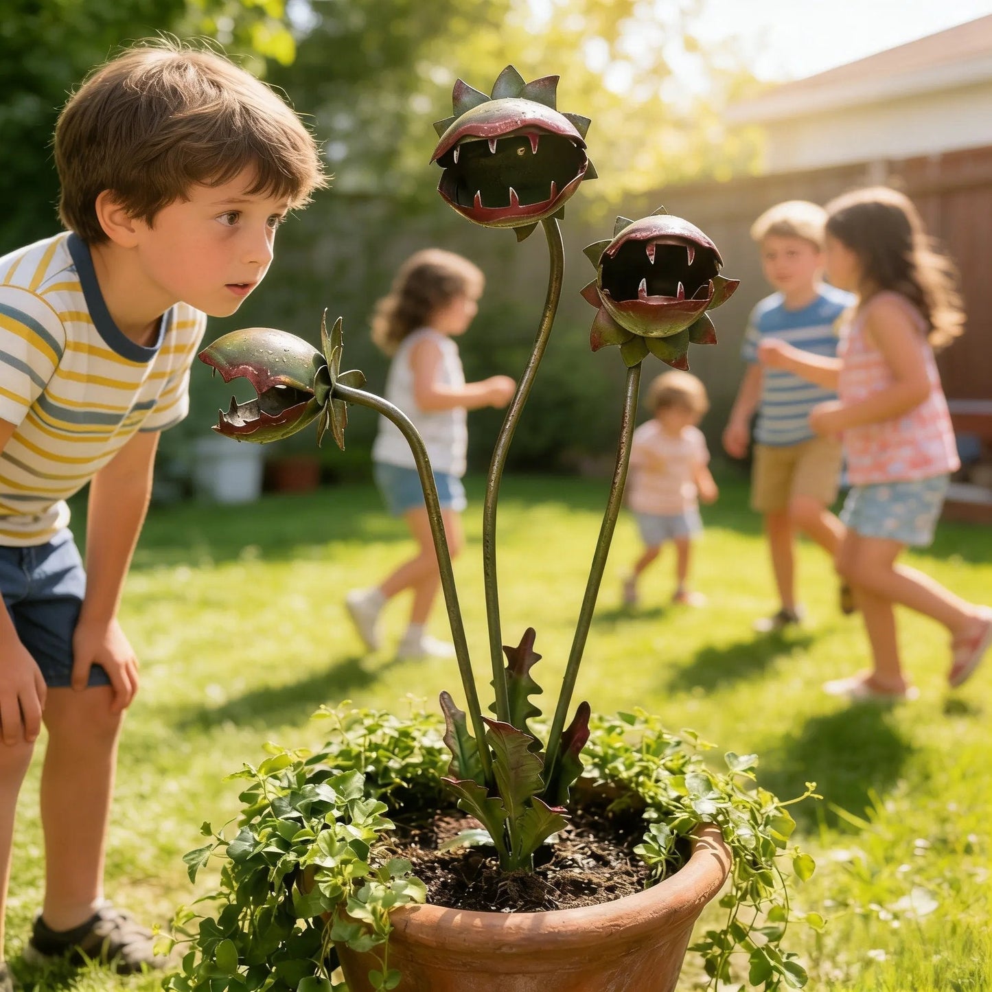 Whimsical Metal Carnivorous Plant Garden Stake for Outdoor Decor