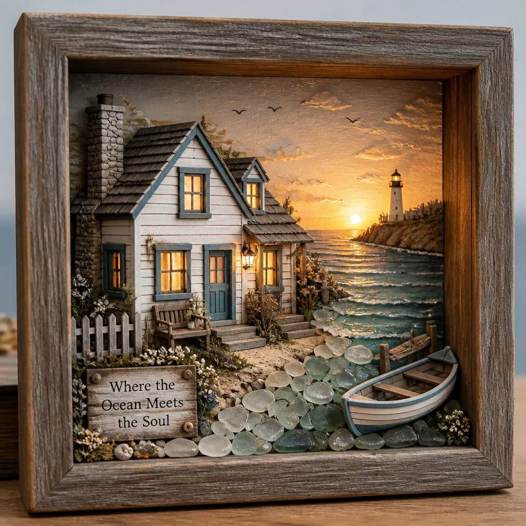🎁Last Day 50% OFF -🔥💝Coastal Lighthouse Sea Glass Shadow Box Night Light