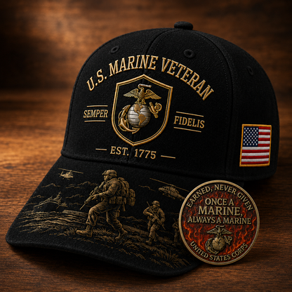 U.S. Marine Veteran Semper Fidelis Commemorative Cap 🎁 Free Honor Coin With Every Cap Purchase