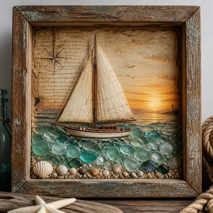 🎁Last Day 50% OFF -🔥💝Coastal Lighthouse Sea Glass Shadow Box Night Light