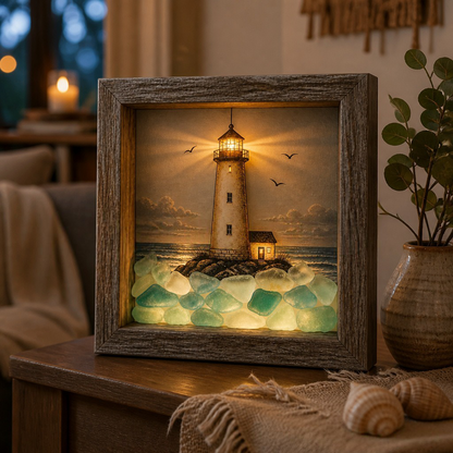 🎁Last Day 50% OFF -🔥💝Coastal Lighthouse Sea Glass Shadow Box Night Light