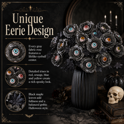 👁️Halloween Eyeball Black Rose Bouquet, Spooky Artificial Flower Arrangement, Gothic Halloween Table Decor