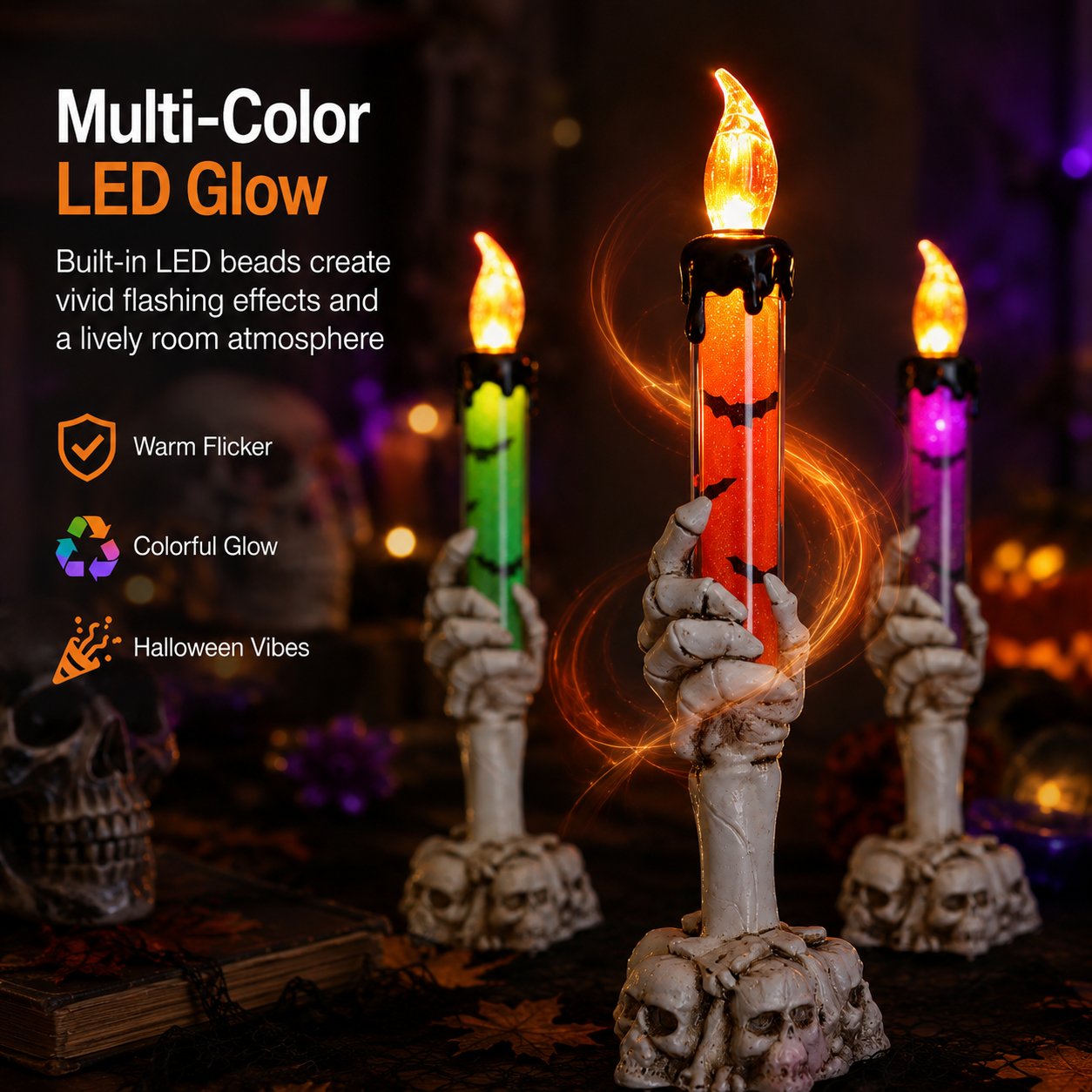 🎃 HOT SALE 50% OFF - Halloween Skeleton Skull Hand LED Glitter Candle Light Set🔥🔥🔥