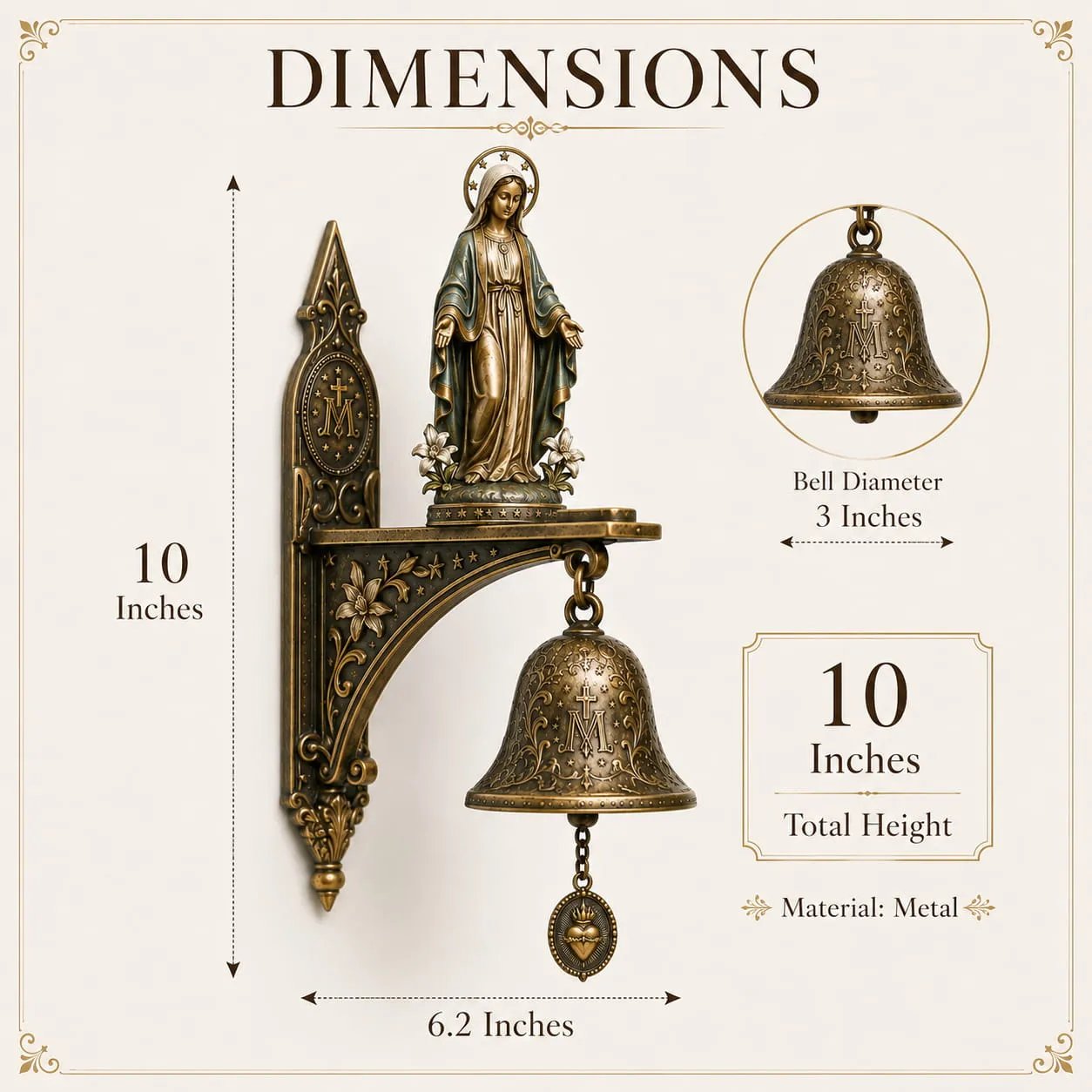 ✨ Our Lady of Grace Bronze Miraculous Medal Wall Bell | 🙏Catholic Religious Home & Garden Decor"