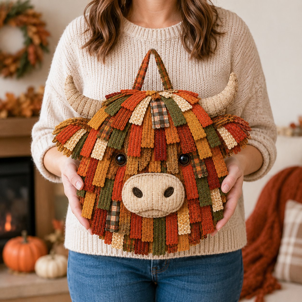 Autumn Highland Cow Pumpkin 3D Fabric Diy Kit
