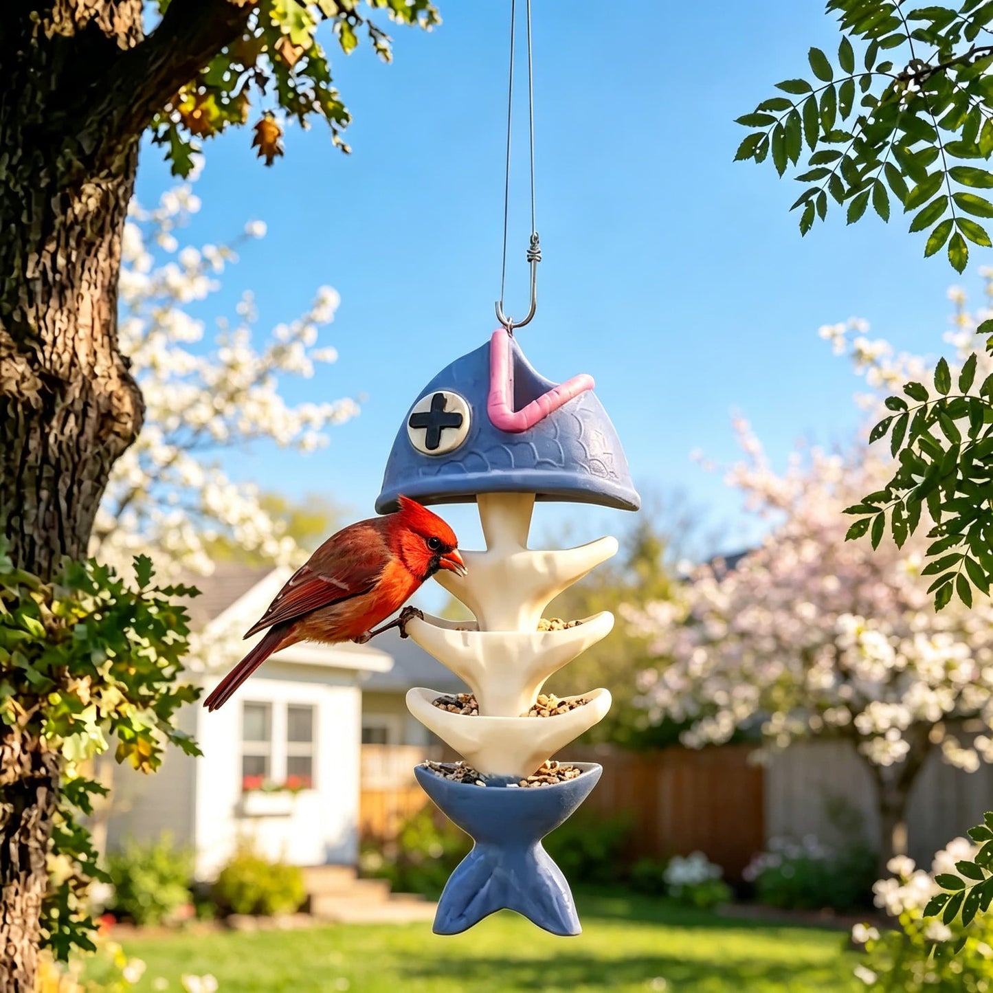 Creative Fish Skeleton Hanging Bird Feeder