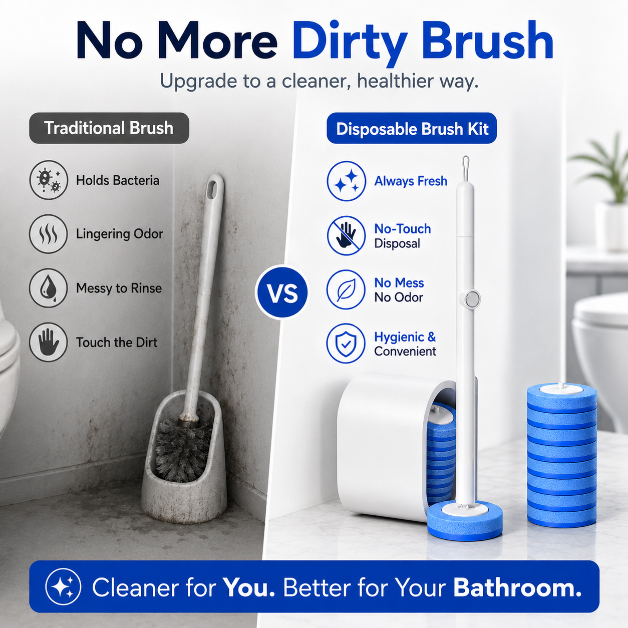 Disposable Toilet Brush Kit | No-Touch Toilet Cleaner