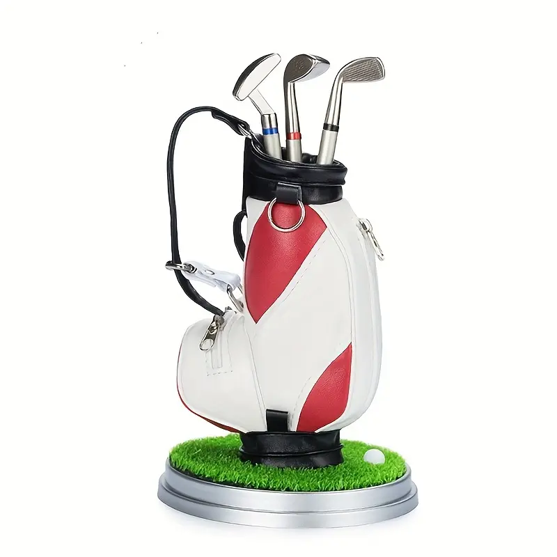Golf Pen Holder + 3 Club-Shaped Pens – Mini Golf Bag Desk Organizer & Gift for Golf Lovers