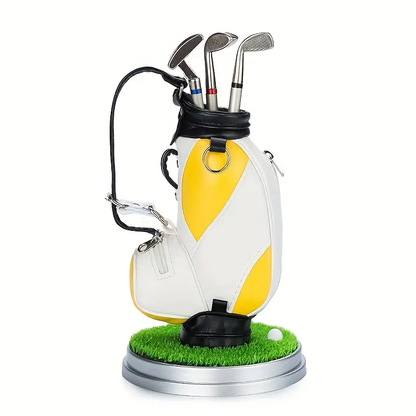 Golf Pen Holder + 3 Club-Shaped Pens – Mini Golf Bag Desk Organizer & Gift for Golf Lovers