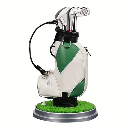 Golf Pen Holder + 3 Club-Shaped Pens – Mini Golf Bag Desk Organizer & Gift for Golf Lovers