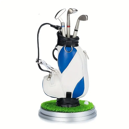 Golf Pen Holder + 3 Club-Shaped Pens – Mini Golf Bag Desk Organizer & Gift for Golf Lovers