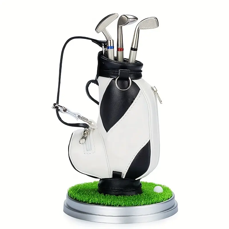 Golf Pen Holder + 3 Club-Shaped Pens – Mini Golf Bag Desk Organizer & Gift for Golf Lovers